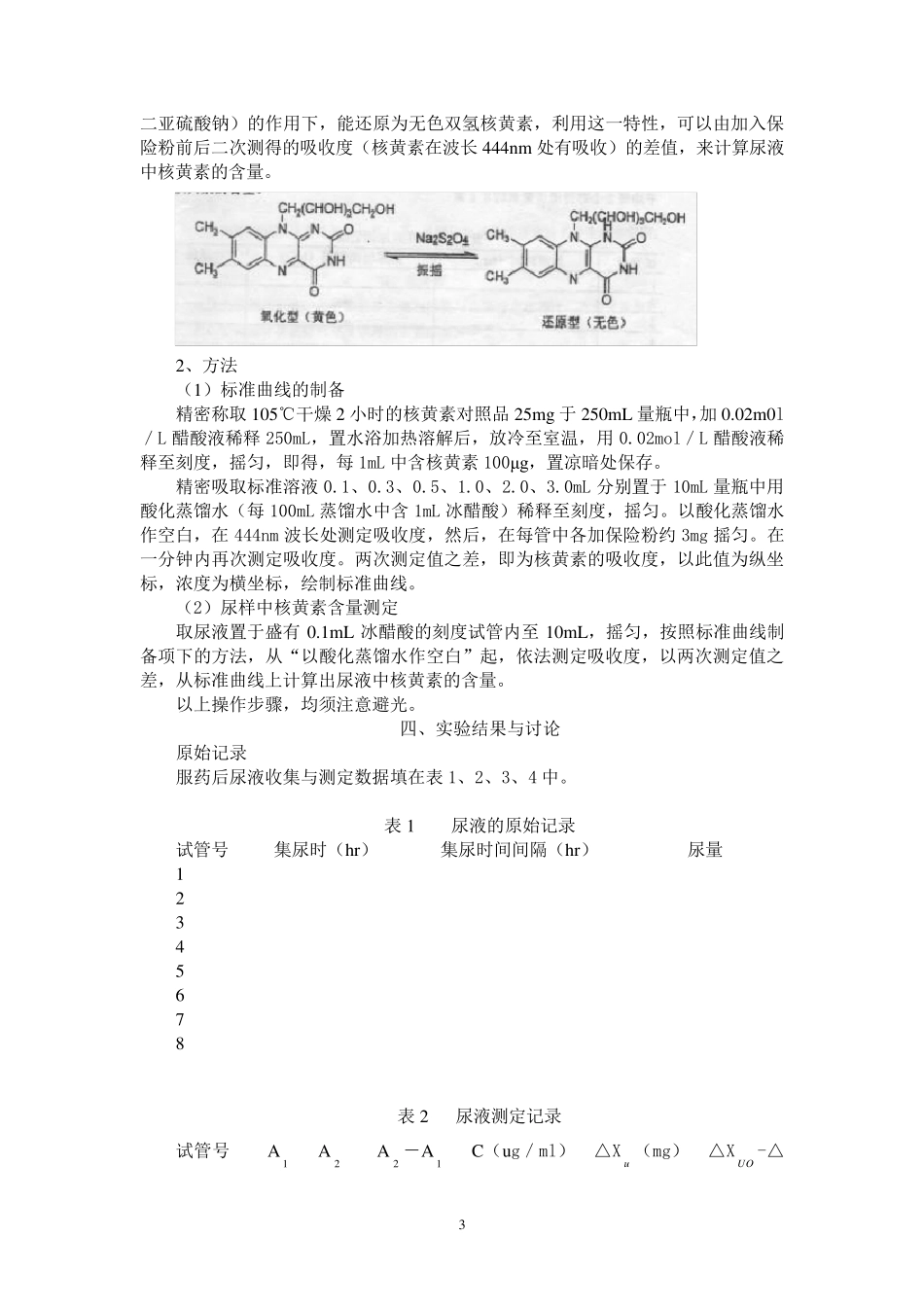 实验三尿药法测定核黄素片剂消除速度常数_第3页