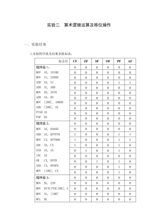 实验二算术逻辑运算及移位操作