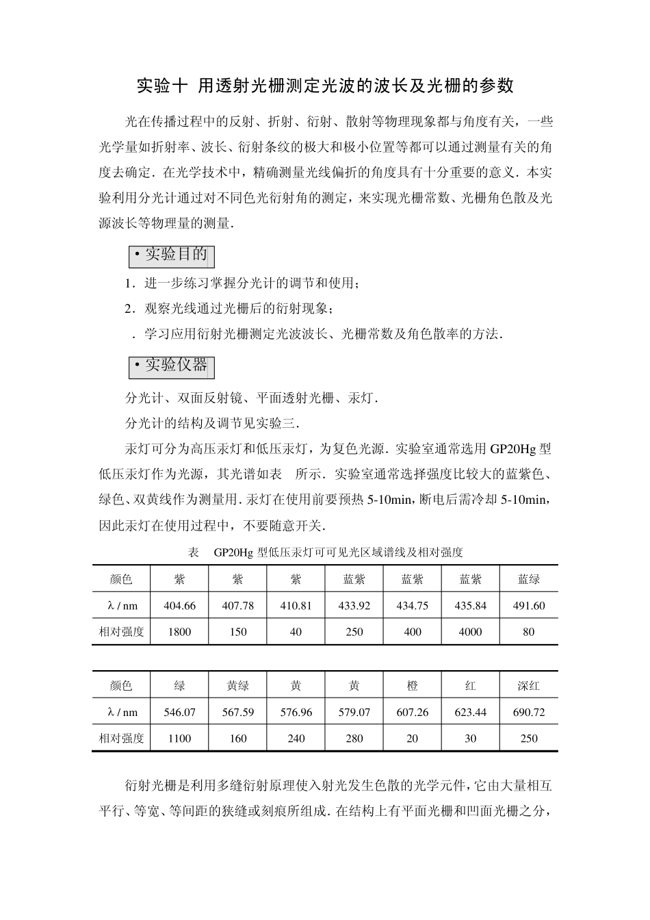 实验十光栅常数的测定_第1页