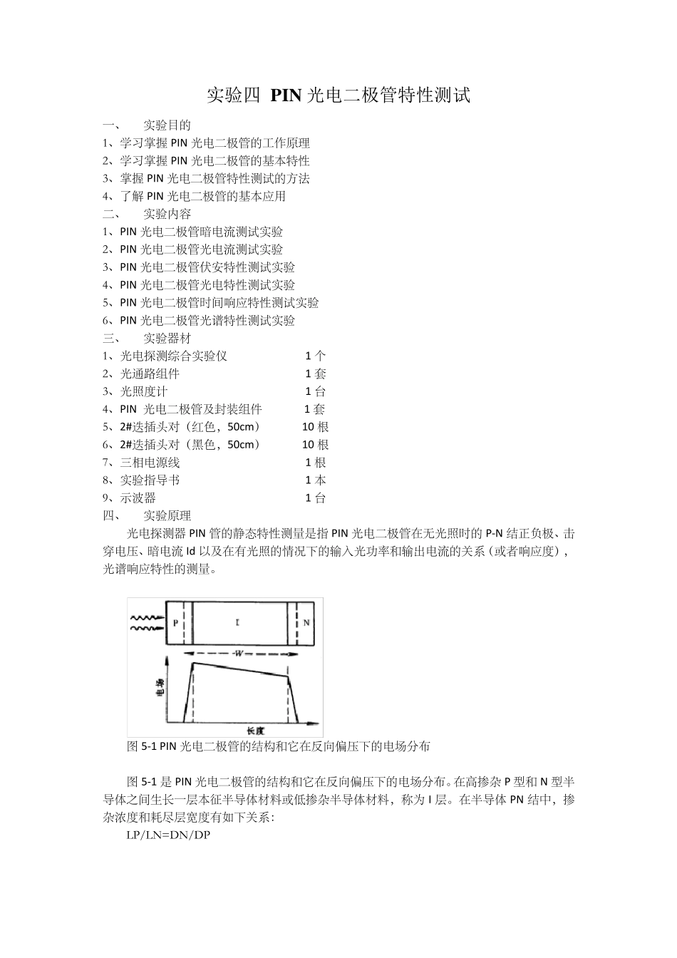 实验四PIN光电二极管特性测试_第1页