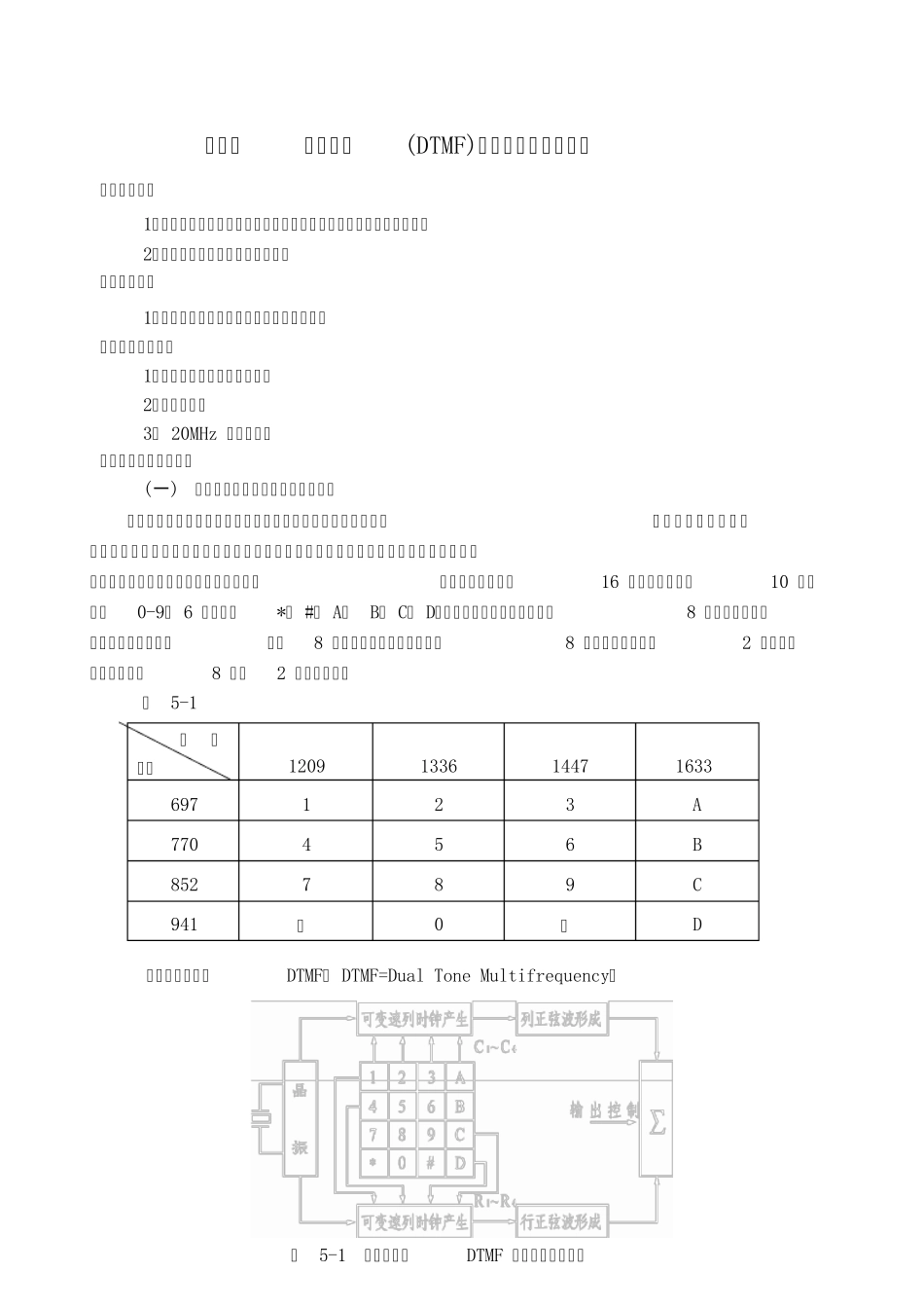实验四双音多频(DTMF)接收与检测单元实验_第1页