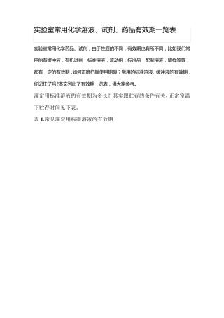 实验室常用化学溶液、试剂、药品有效期一览表