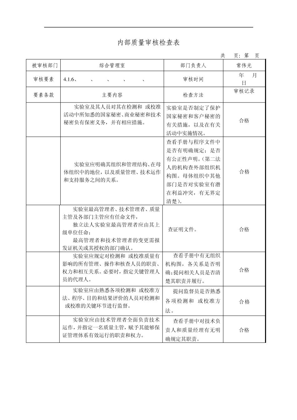 实验室能力内审检查表_第2页