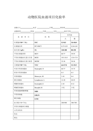宠物医师资格考试培训动物医院化验单