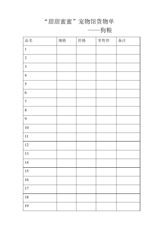 宠物店货物单