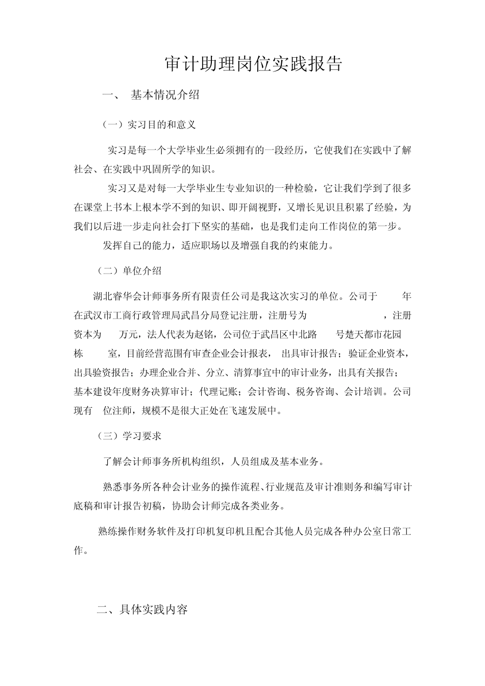 审计助理岗位实践报告_第1页