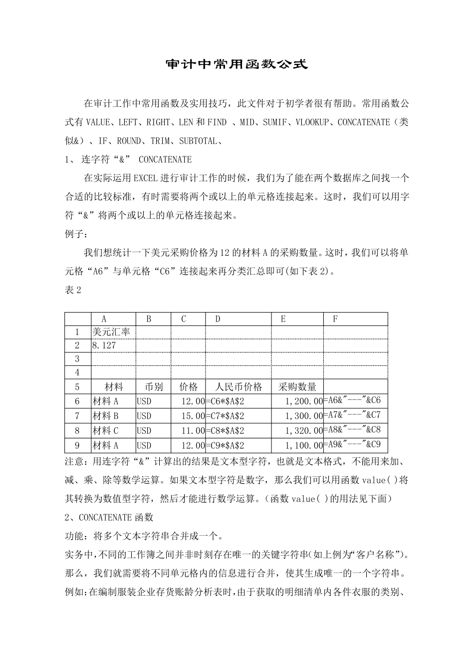 审计工作中常用EXCLE函数整理_第1页