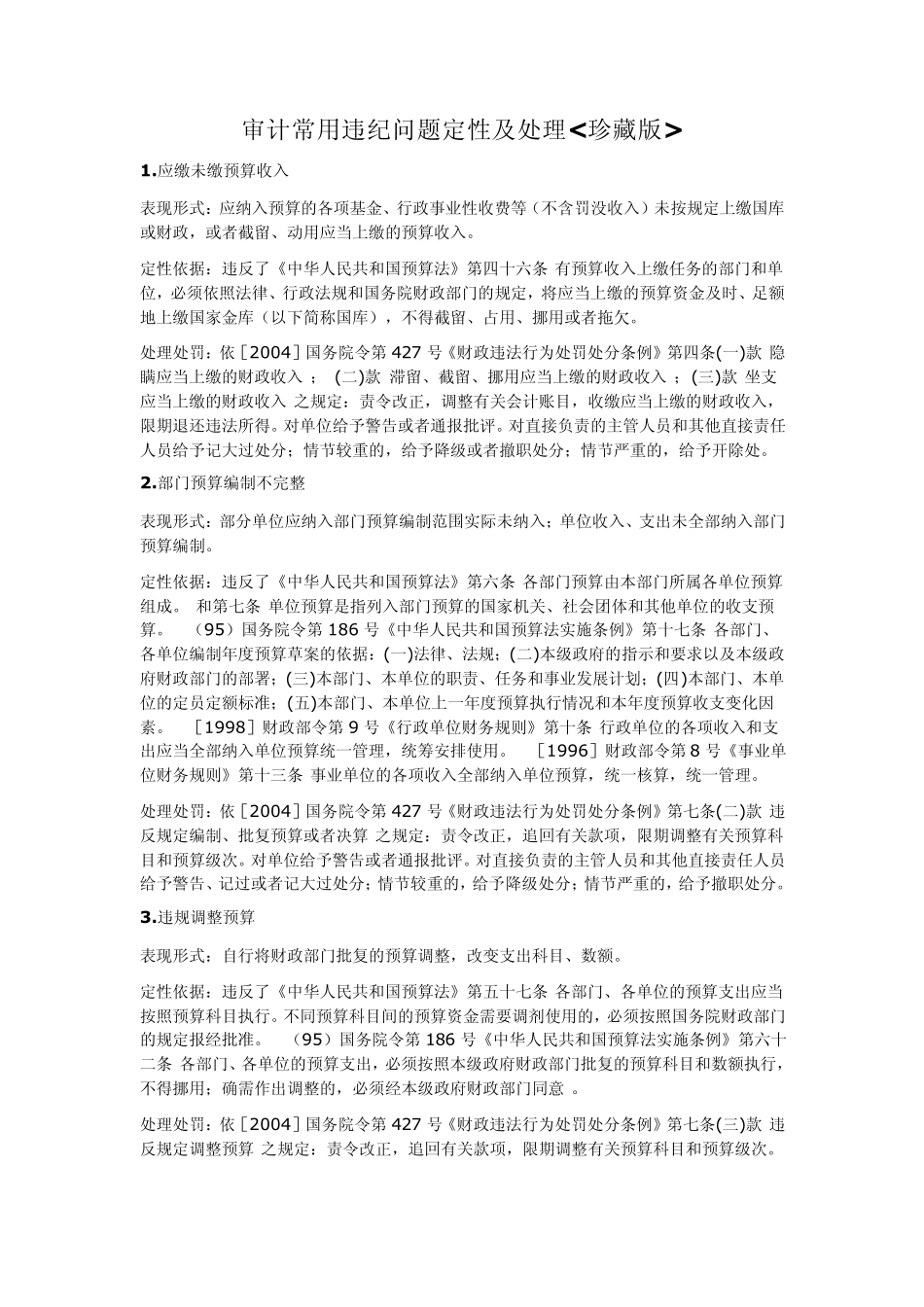 审计常用违纪问题定性及处理_第1页