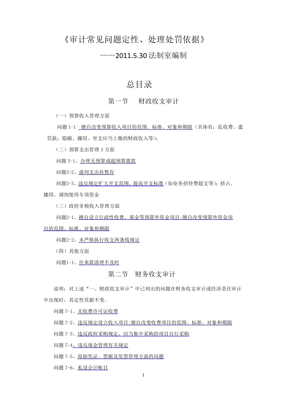 审计常见问题定性、处理处罚依据_第1页