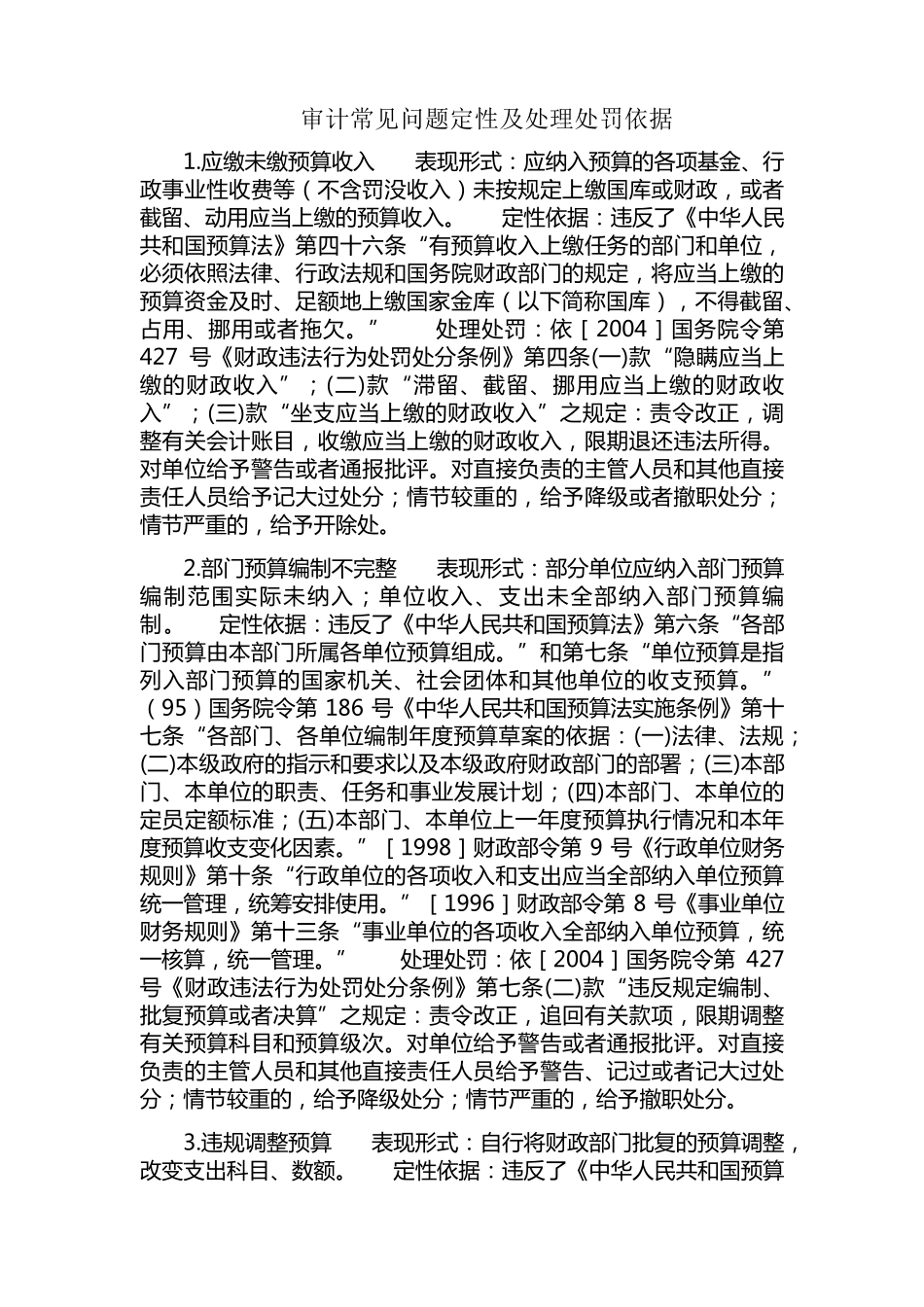 审计常见问题定性及处理处罚依据_第1页