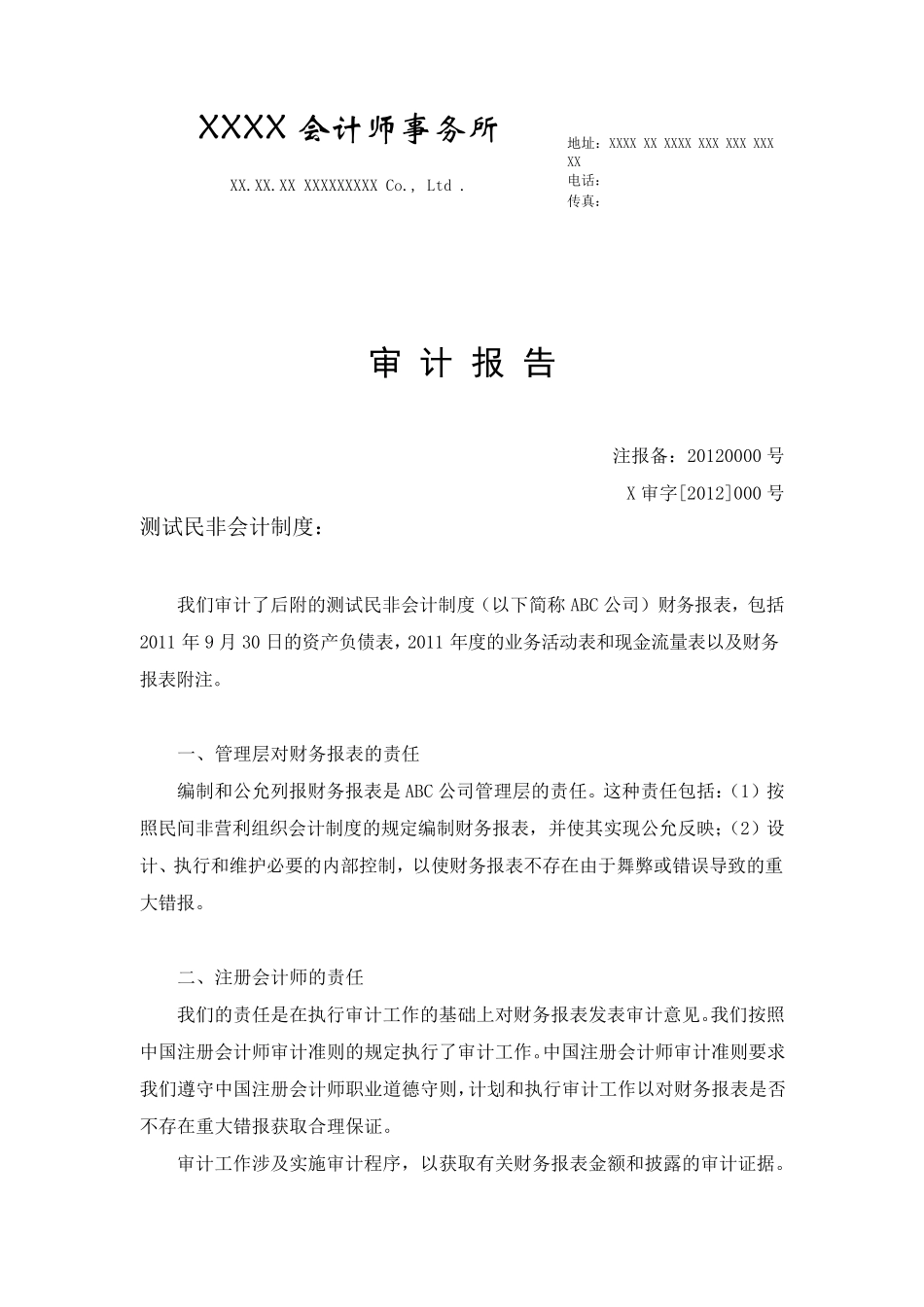 审计报告与附注_民非组织会计制度_第1页