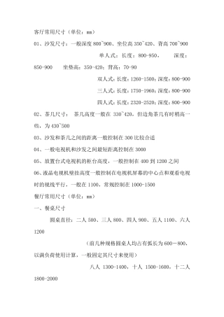 客厅常用尺寸