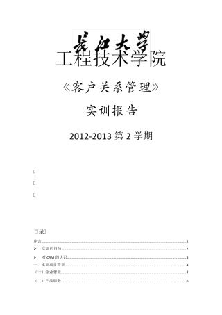 客户关系管理(CRM)项目实训报告