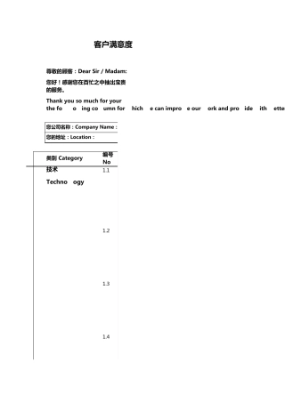 客户满意度调查问卷模板