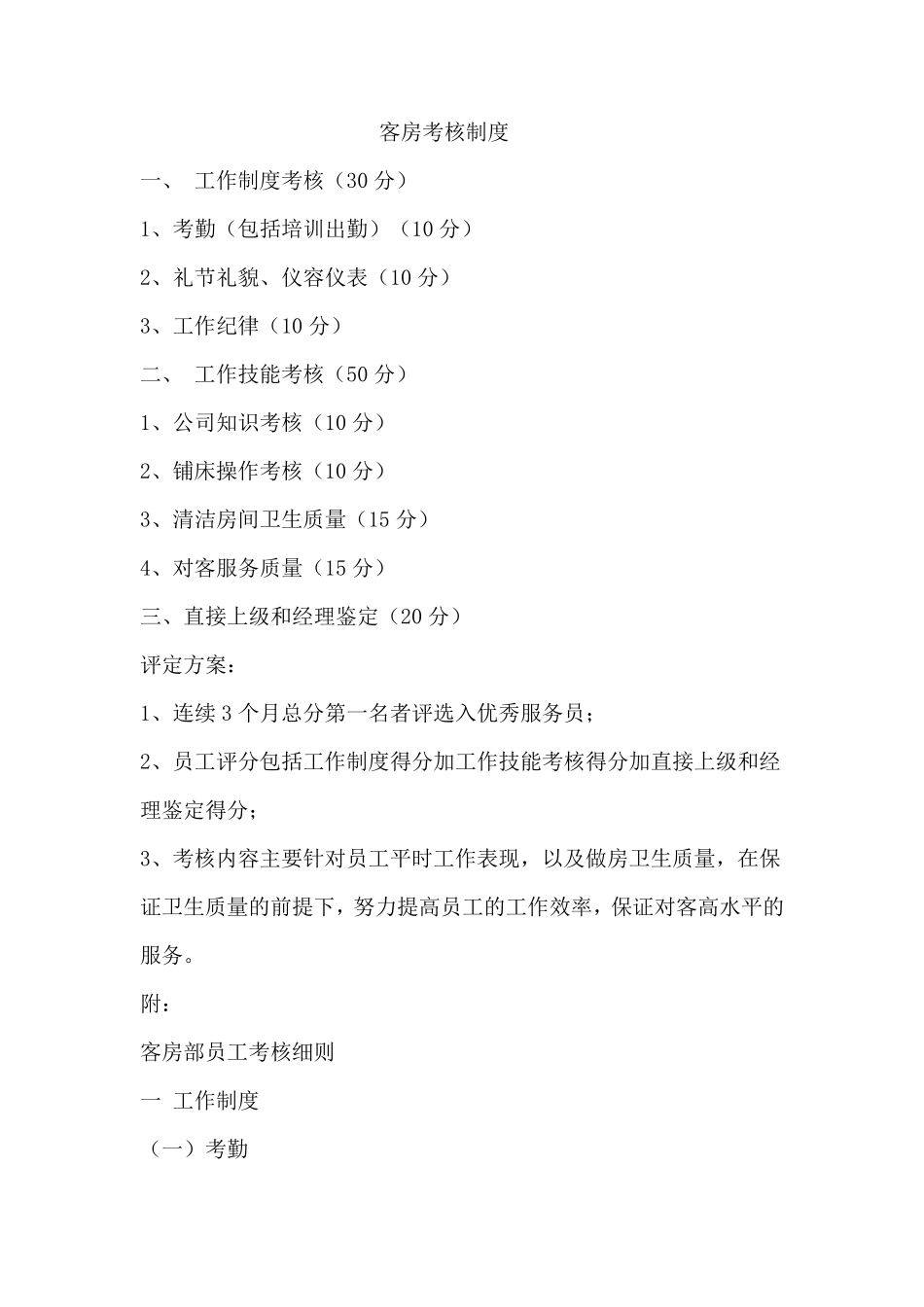 客房考核标准_第1页