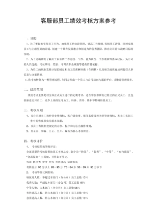 客服部员工绩效考核方案参考