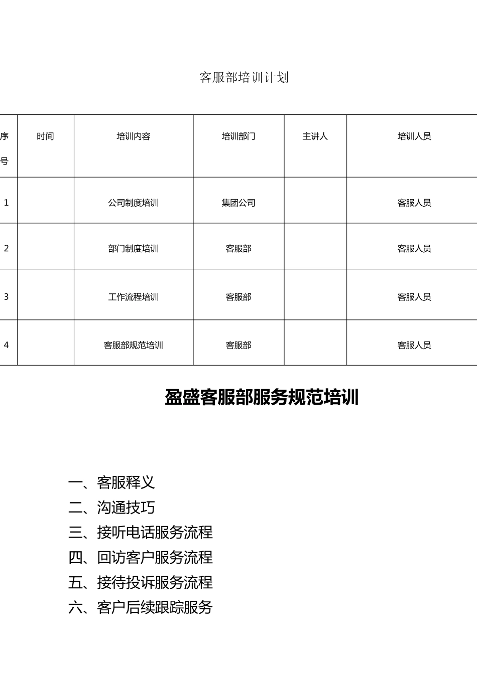 客服部培训计划及内容_第1页