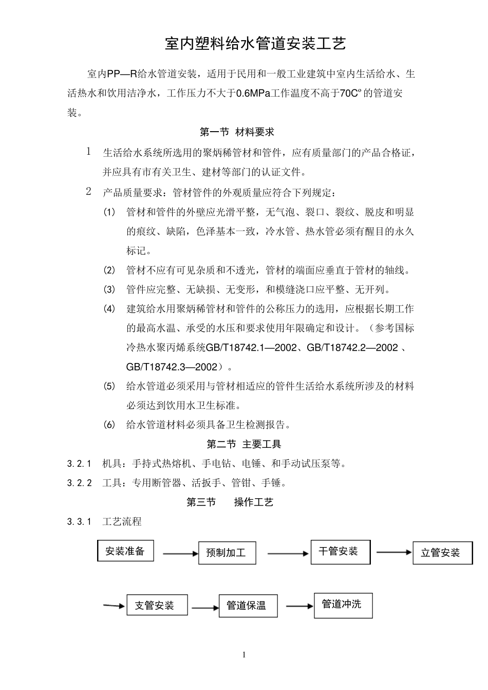 室内塑料给水管道安装工艺_第1页