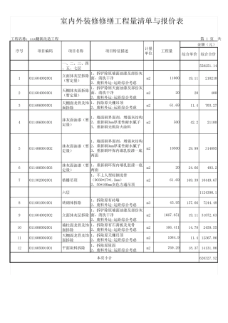 室内外装修修缮工程量清单与报价表