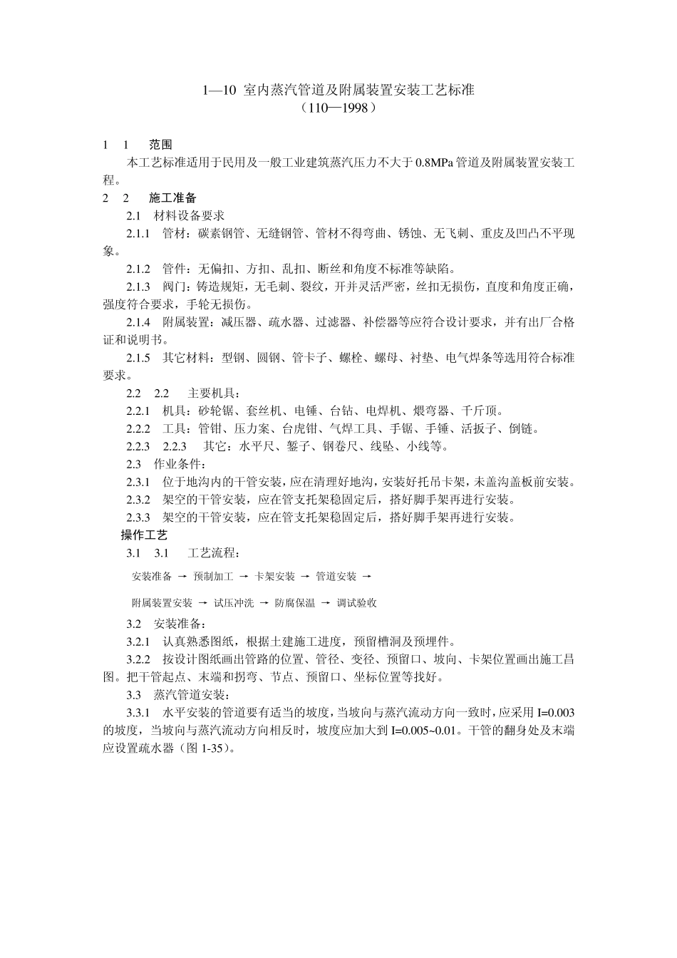 室内蒸汽管道及附属装置安装工艺标准_第1页