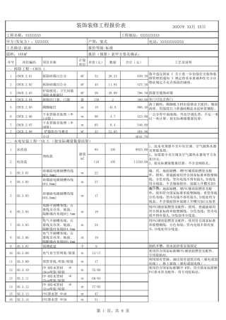 室内装修预算表报价表