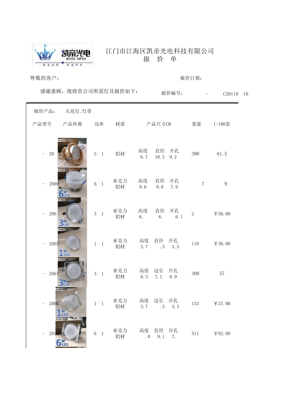 室内装饰LED射灯报价表_第1页
