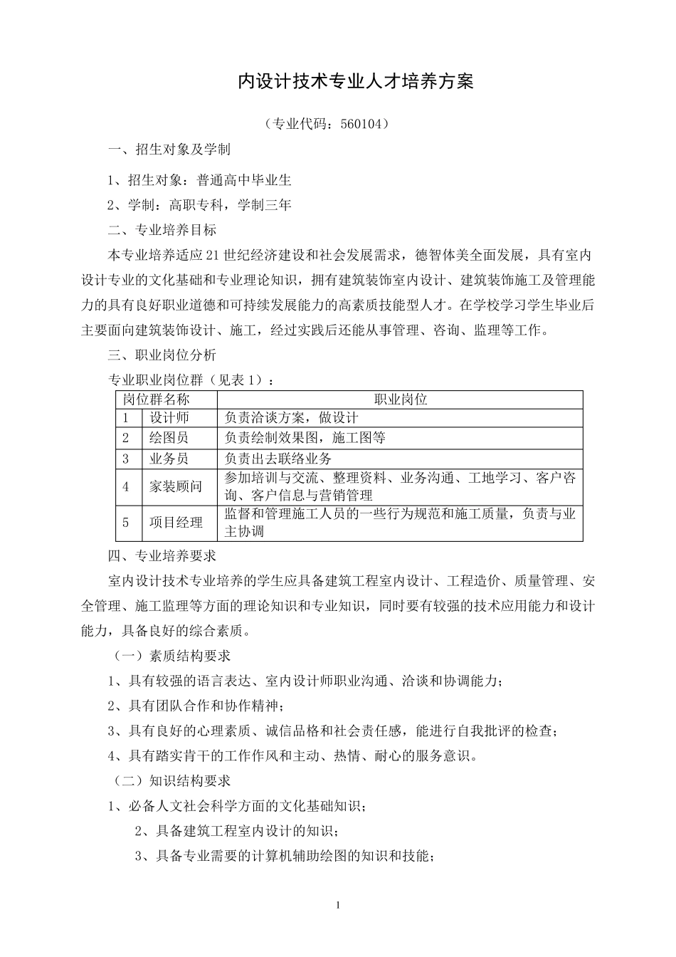 室内设计人才培养方案_第1页