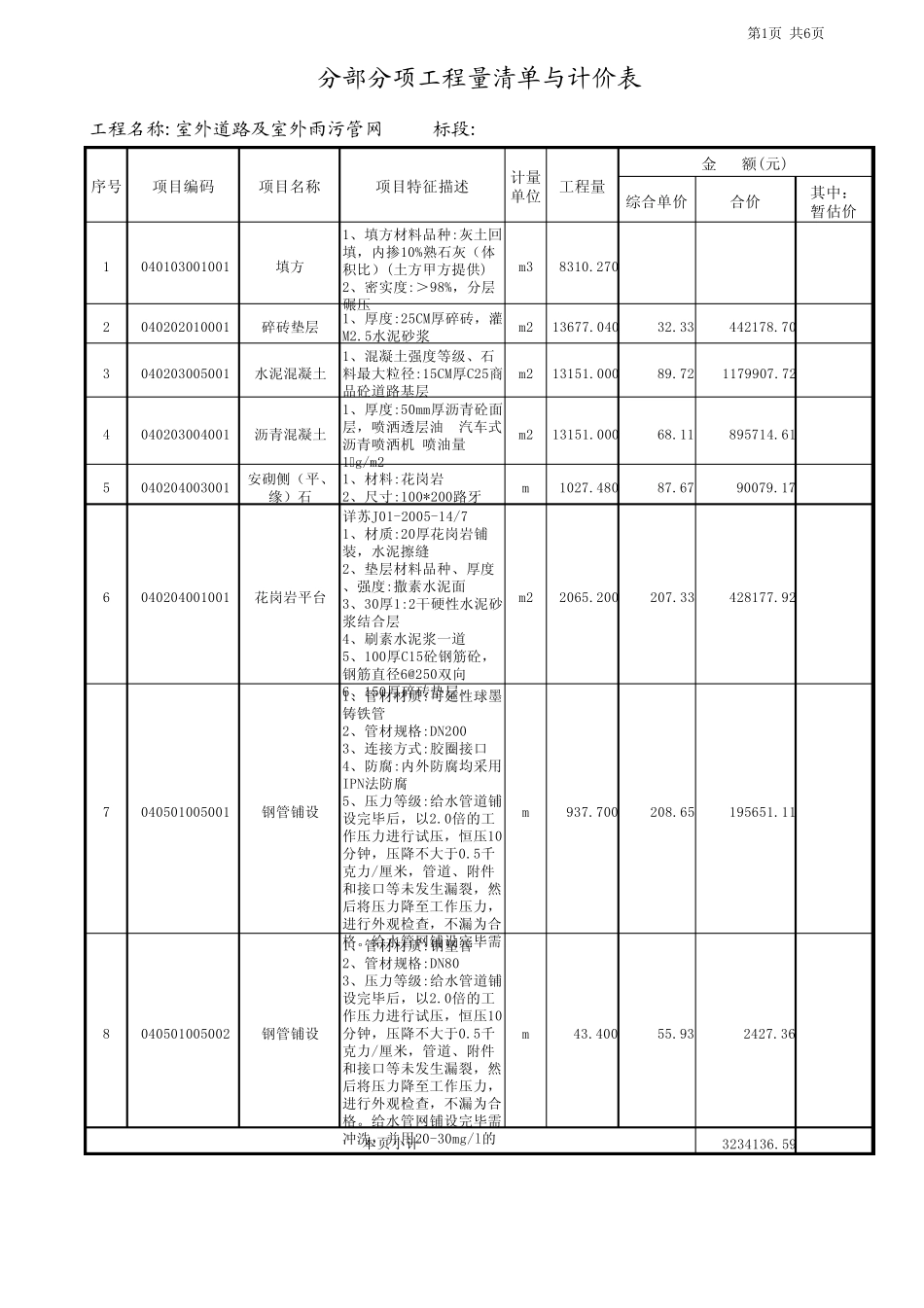 室外道路及室外雨污管网控制价文件_第1页