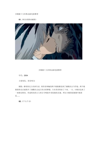 宫崎骏十大经典动画电影推荐