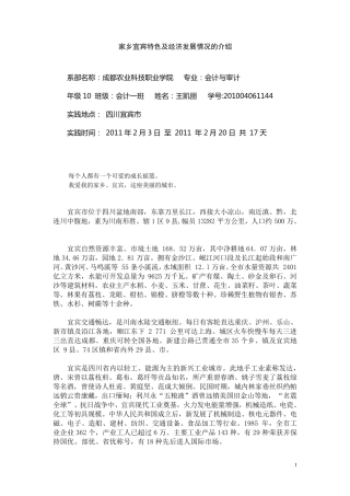 家乡宜宾特色及经济发展情况的介绍