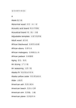 家具木材英文词汇