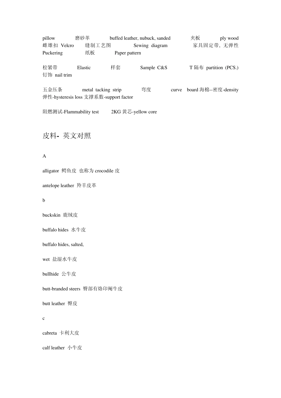 家具沙发皮料中英文对照_第2页