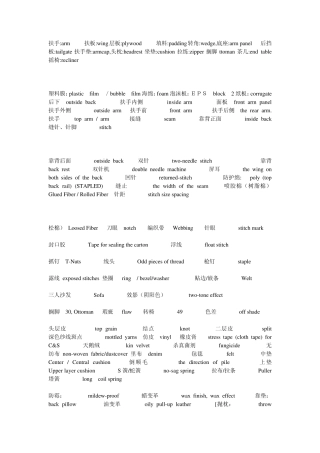 家具沙发皮料中英文对照