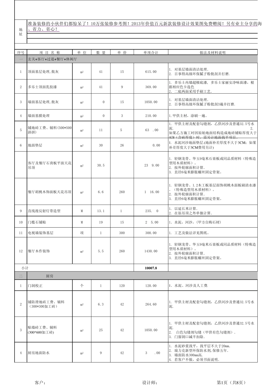家居室内装修详细清单_第1页