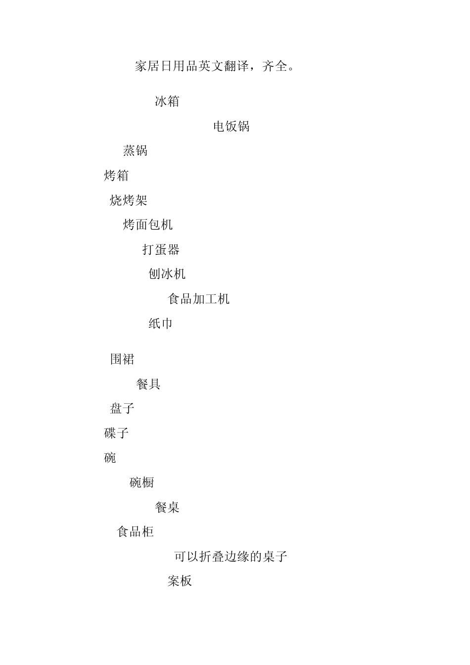 家居日用品英文翻译_第1页