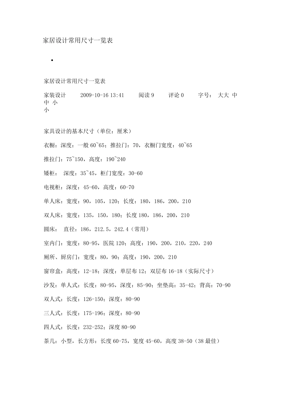 家居设计常用尺寸一览表_第1页