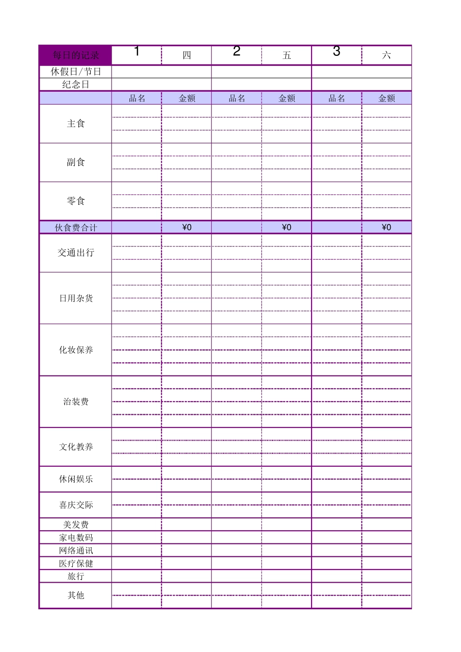 家庭每月日常明细记账本_第3页