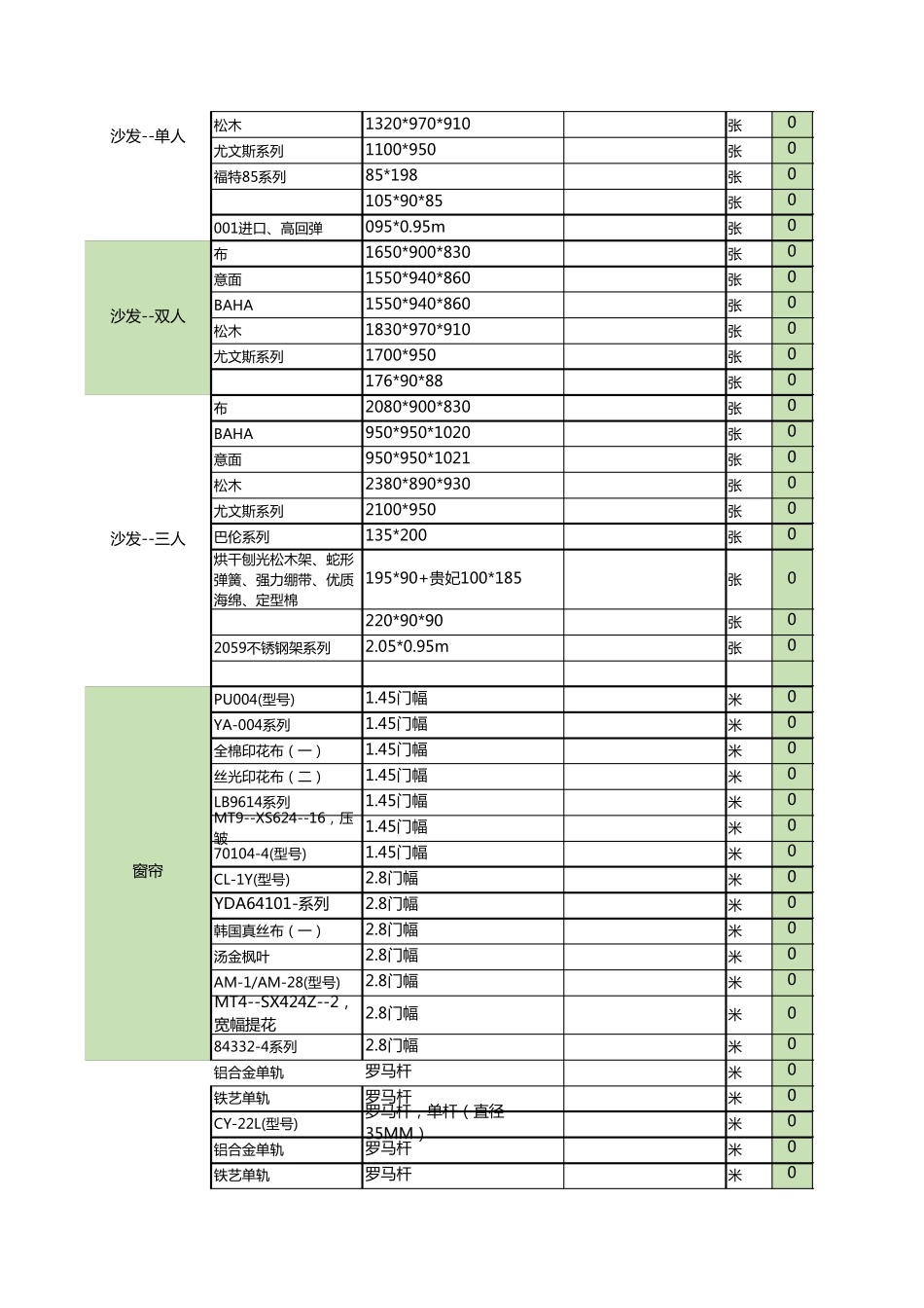 家庭装修软装材料预算报价清单EXCEl模板_第3页