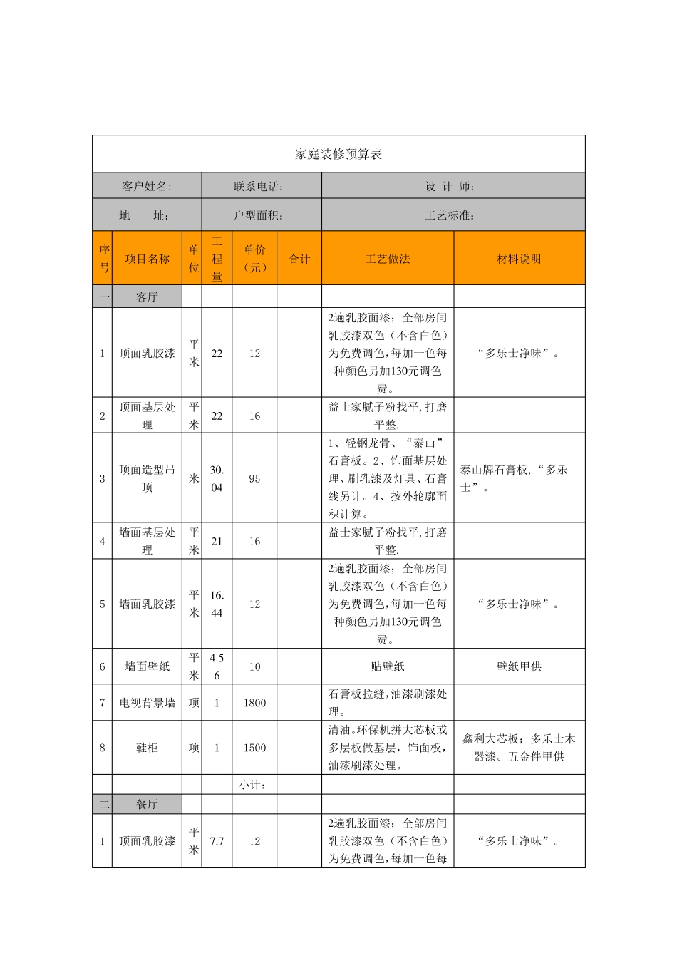 家庭装修预算表2016年最新_第2页
