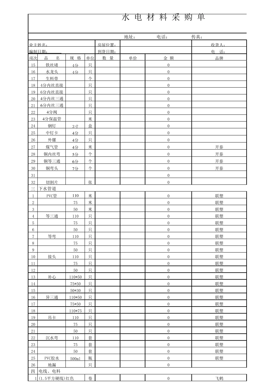 家装水电材料采购标准清单_第2页