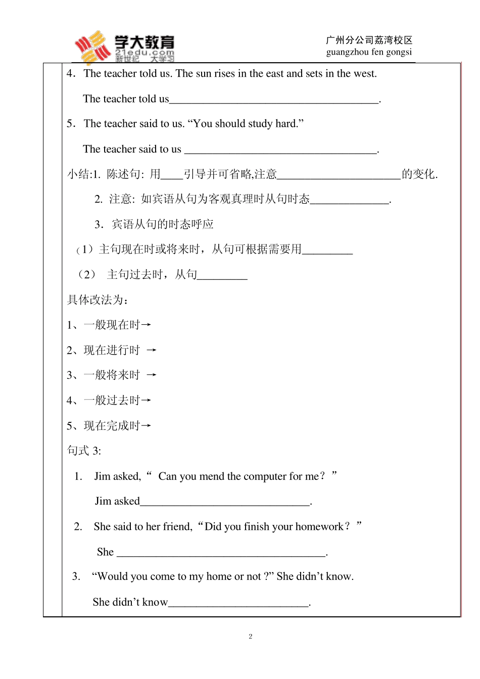 宾语从句专题复习(直接引语变间接引语)_第2页