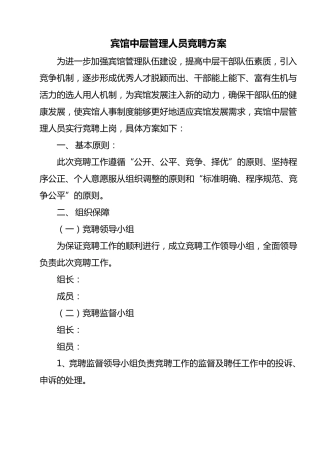 宾馆中层干部竞聘方案