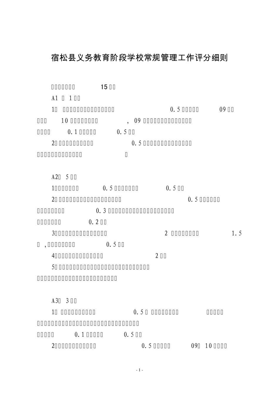 宿松县中小学教育常规管理工作评分细则_第1页