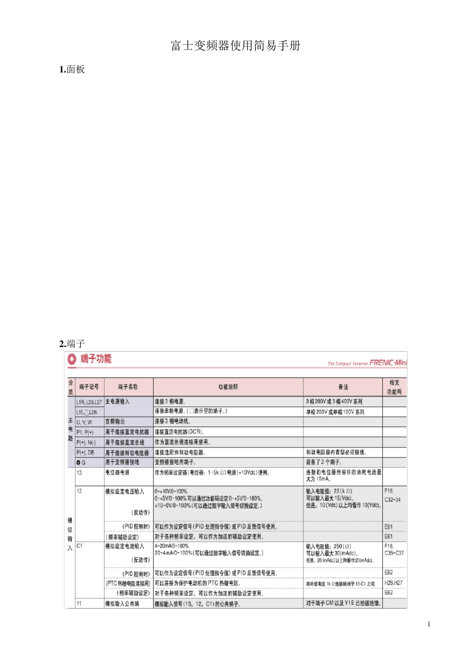 富士变频器使用简易手册待续_第1页