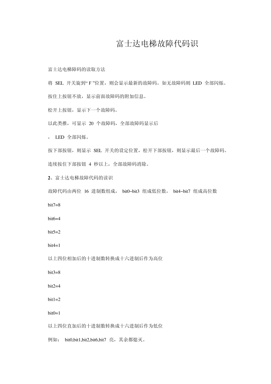 富士达电梯故障代码识别_第1页