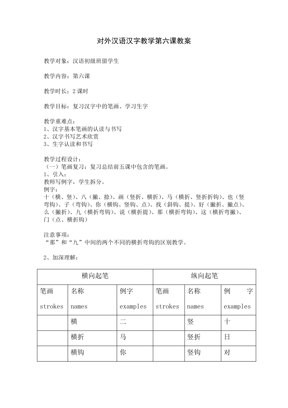 对外汉语汉字教学第六课教案_第1页