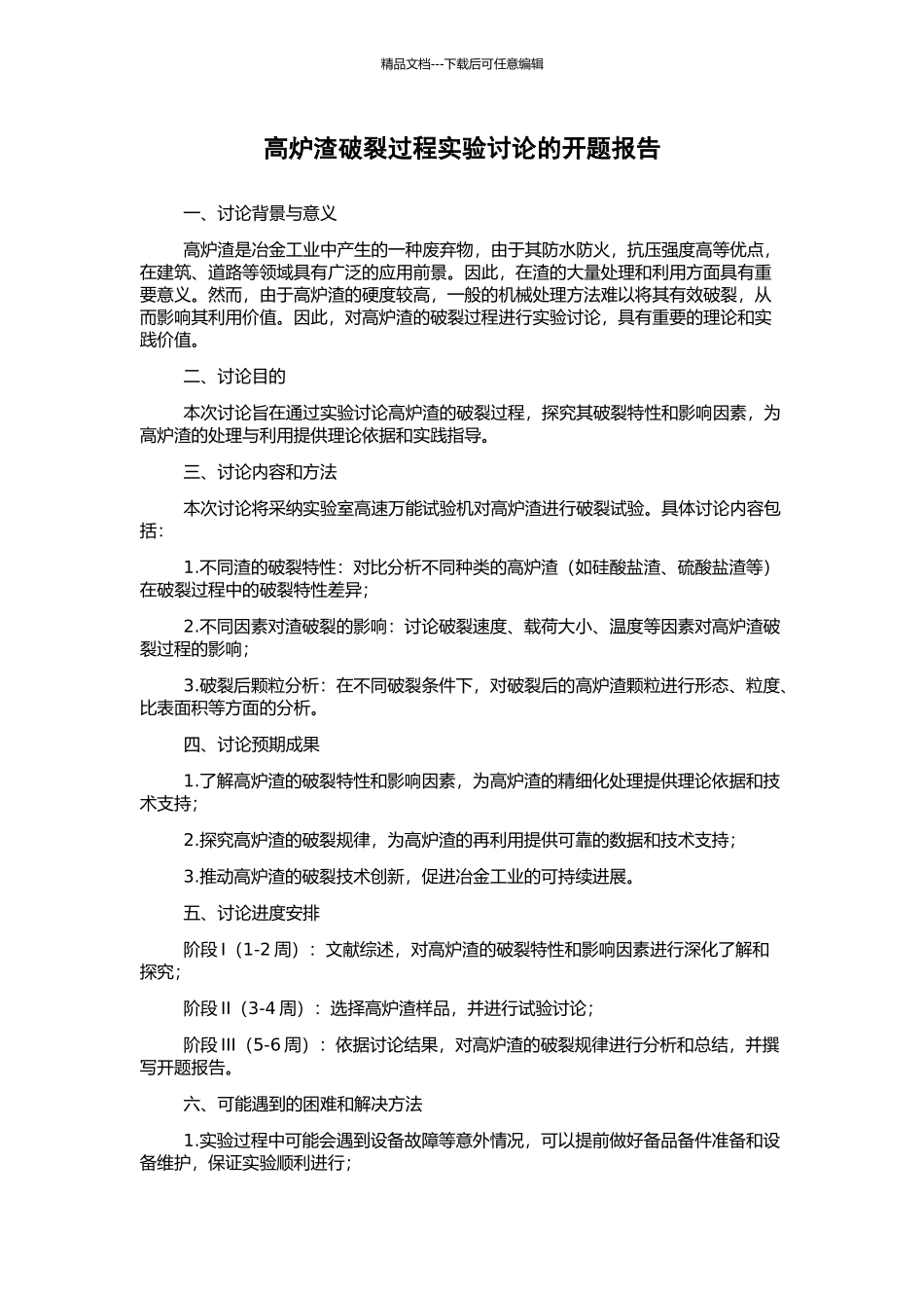 高炉渣破碎过程实验研究的开题报告_第1页