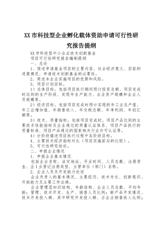 XX市科技型企业孵化载体资助申请可行性研究报告提纲_1