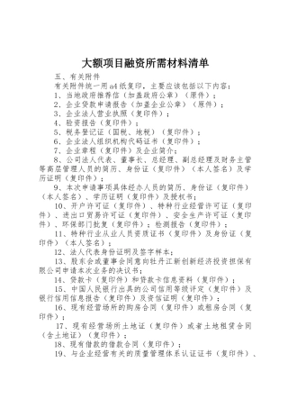 大额项目融资所需材料清单