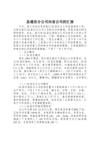 县通信分公司向省公司的汇报